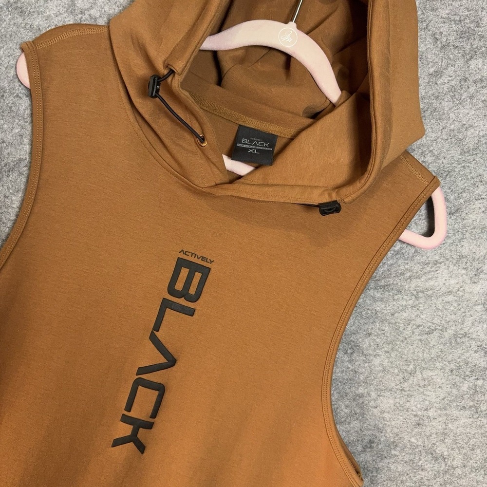 Actively Black Hoodie Mens XL Toffee Sleeveless Pocket Performance‎ Workout